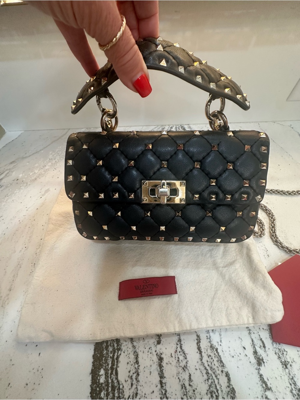 Valentino Black Quilted Rockstud Shoulder Bag with Silver Hardware - Picture 11 of 14